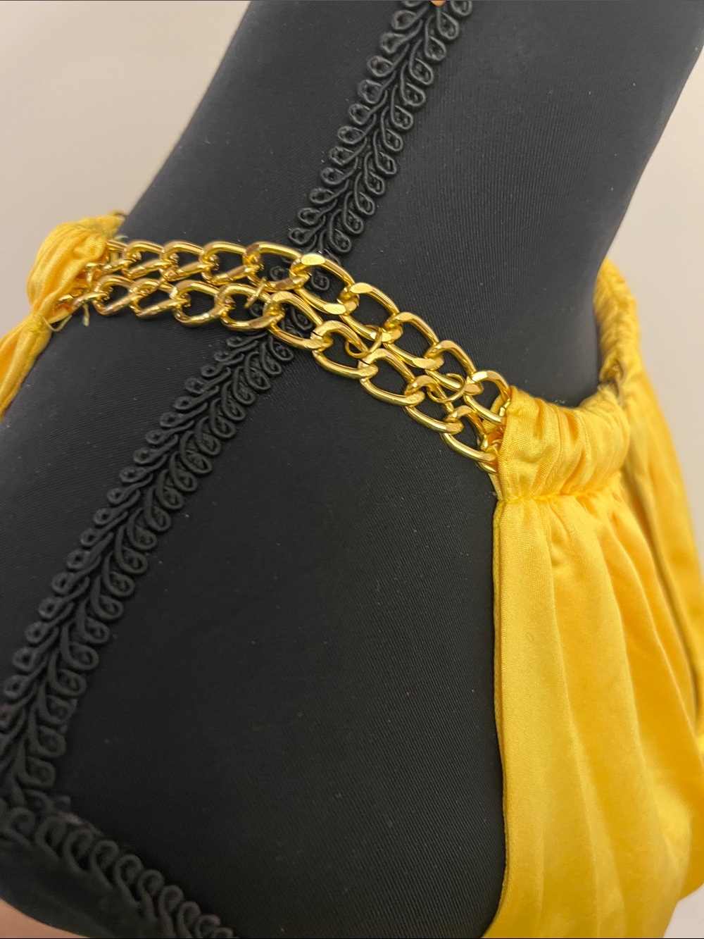 Cache Yellow Ruched Halter Tank with Gold Chain Detail - Picture 6 of 9